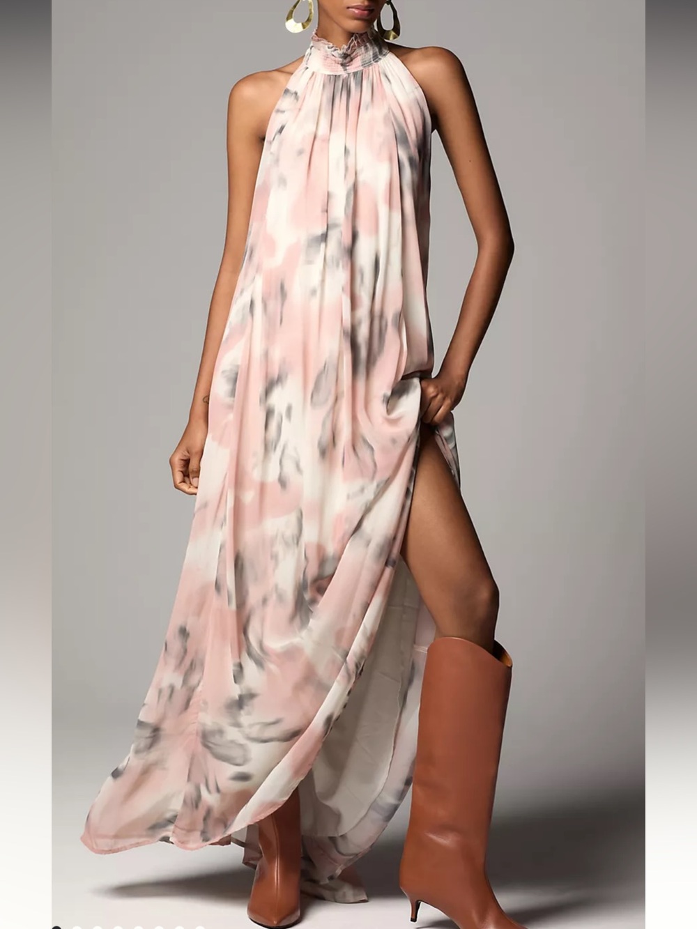 Anthropologie Maeve Halter Sheer Print Maxi Dress Pink Abstract Women’s Size S - Picture 1 of 8